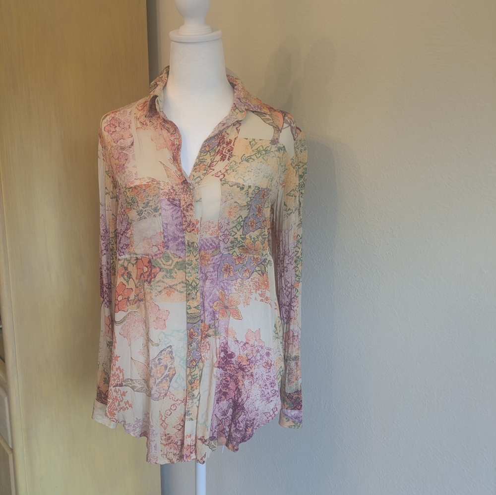 Pilcro Floral Sheer Blouse - XS